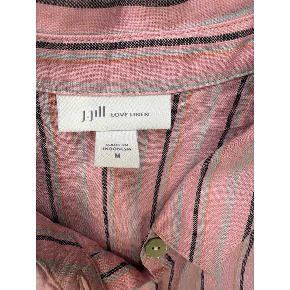 J. Jill Love Linen Striped Tiered Shirt Dress In Pink Size Medium Resort Coastal - Picture 3 of 9